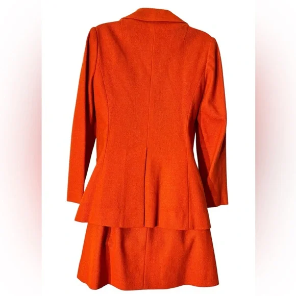 Vintage 60s Mod Orange Wool Skirt Suit Set Blazer Jacket Tailored Small - Picture 9 of 13
